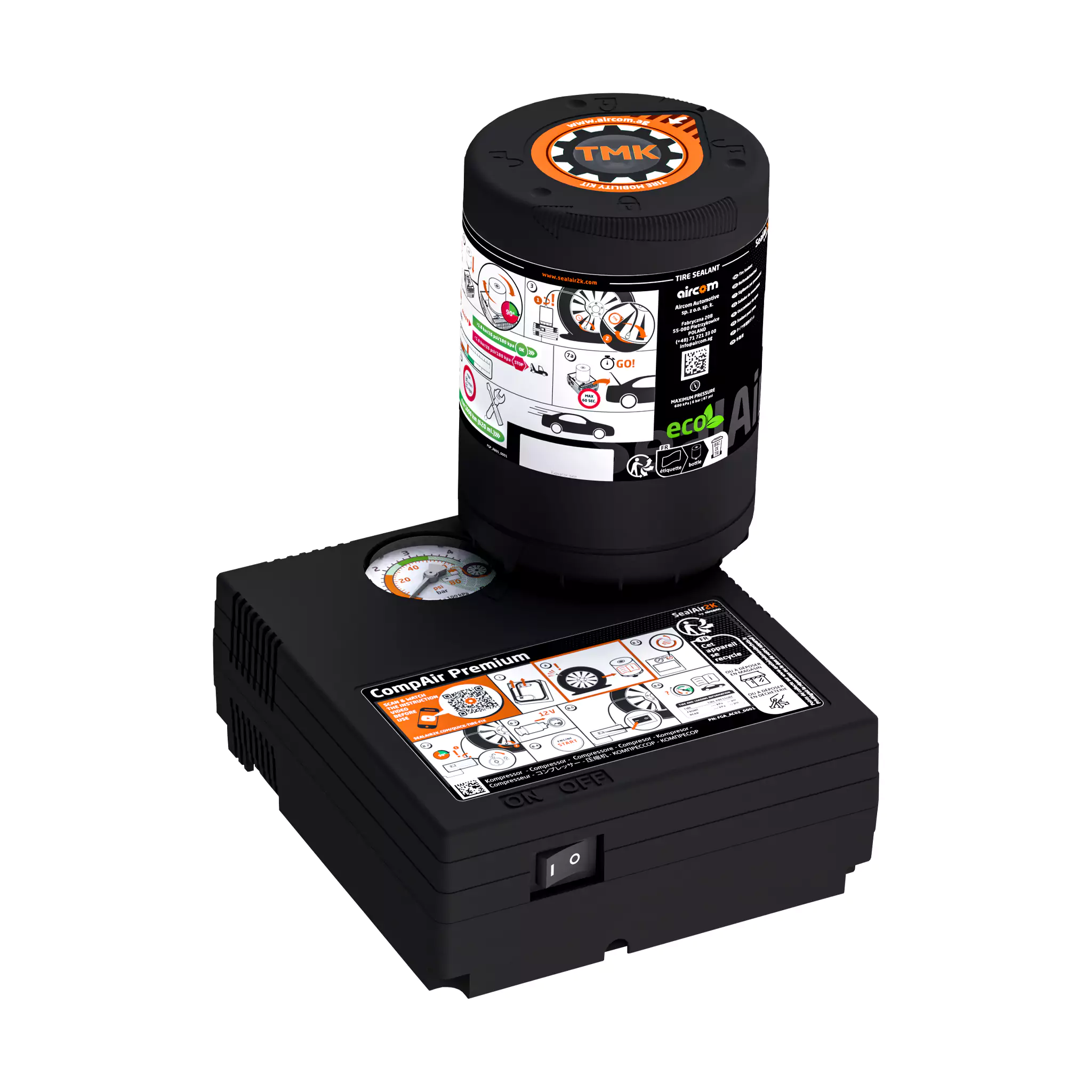 Set compresor auto 180W si solutie etansare 350ml Aircom calitate OE