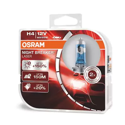 Set 2 becuri H4 Osram Night Breaker Laser 12V 55W/60W +150% lumina